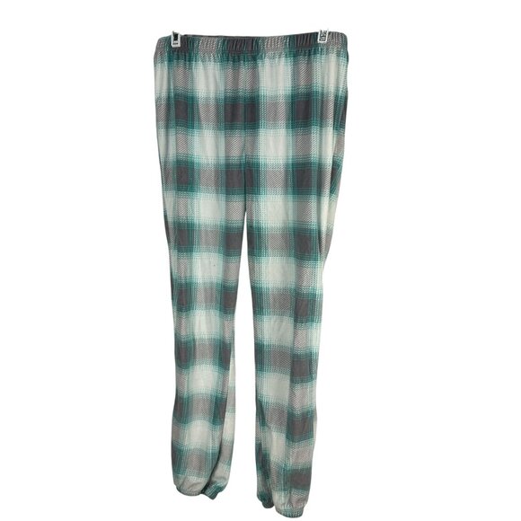 Sonoma Womens Small Plaid Turquoise Gray Pajama Set Long Sleeve Top Elastic Pant - Picture 7 of 8